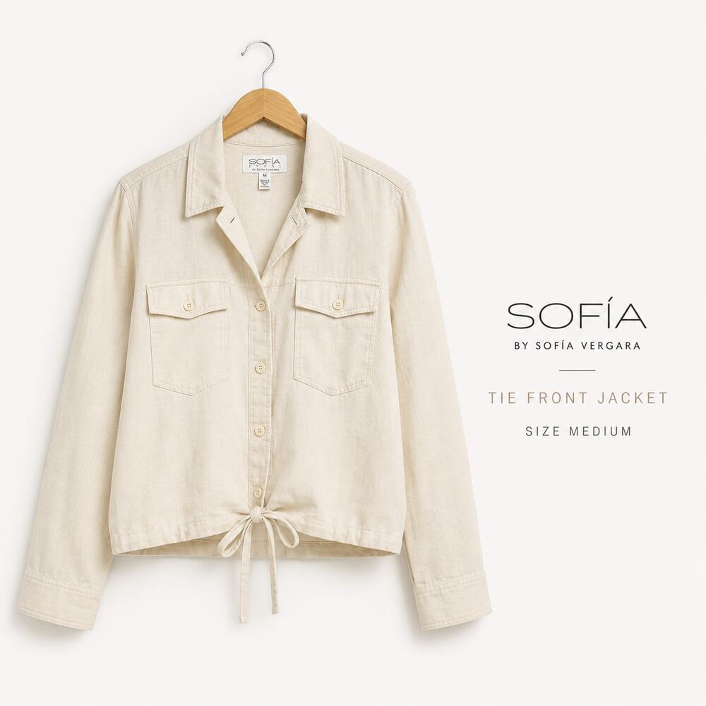 Sofia by Sofia Vergara Linen Blend Tie Front Jacket Cream Women’s Medium